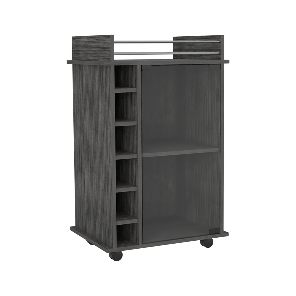 English Elm Bar Cart Baltimore - Stylish Smokey Oak Finish With 6 Wine Cubbies & Glass Door For Entertaining B092122864