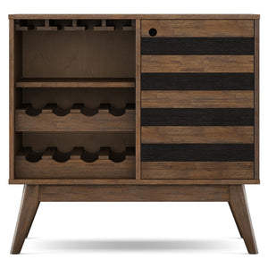 English Elm Clarkson Solid Acacia Wine Cabinet with Rack and Stemware Storage Mid-century Style B136P362545