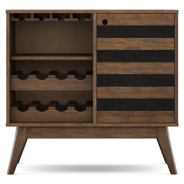 English Elm Clarkson Solid Acacia Wine Cabinet with Rack and Stemware Storage Mid-century Style B136P362545