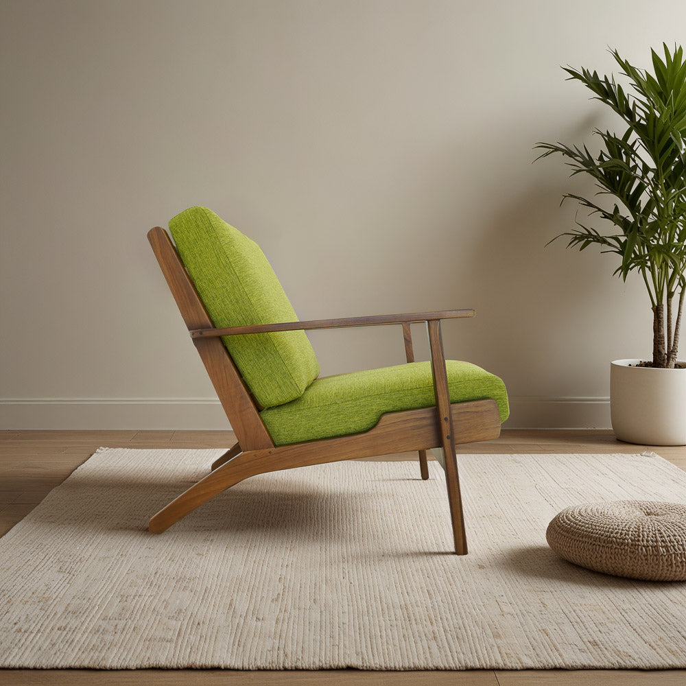 English Elm Ashcroft Furniture - Connor Solid Wood Linen Lounge Chair with Ergonomic Angled Back, High-Density Foam, Mid-Century Appeal Green B183P281214