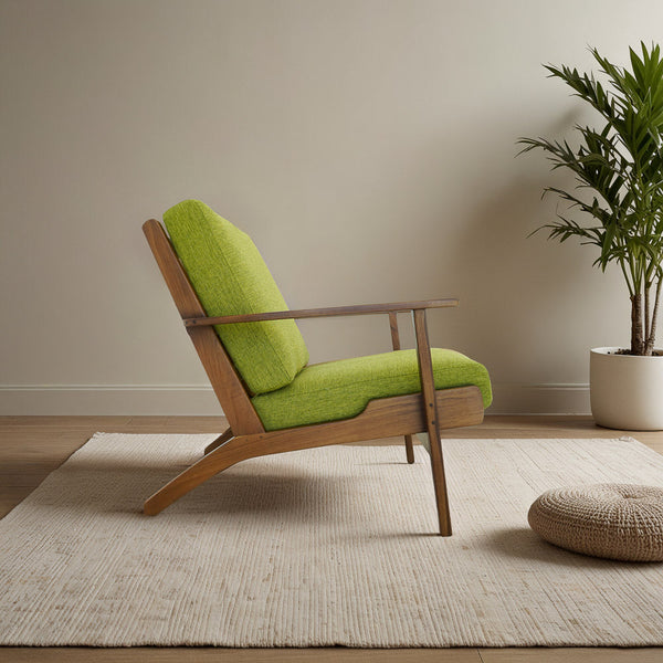 English Elm Ashcroft Furniture - Connor Solid Wood Linen Lounge Chair with Ergonomic Angled Back, High-Density Foam, Mid-Century Appeal Green B183P281214