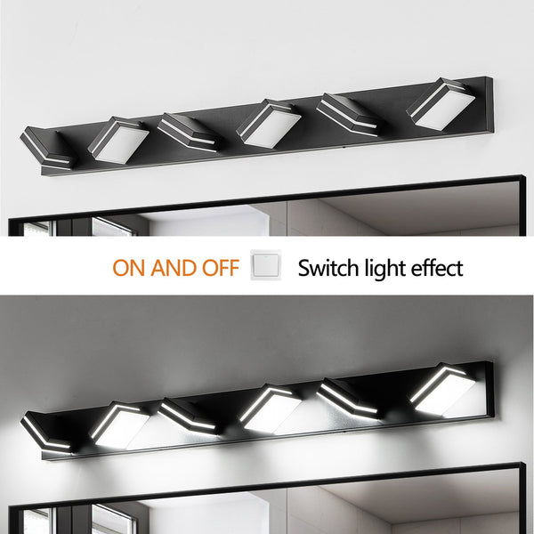 English Elm Modern Black Led Vanity Light - 6-Light Wall Sconce For Stylish Bathrooms, Energy-Efficient Design W1340P248798