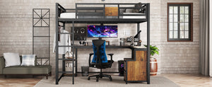 English Elm Queen Loft Bed With Workspace And Storage - Heavy-Duty Metal Frame, Noise-Free Design, Stylish Black W1580S00223-GIGA