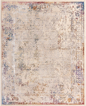 Unique Loom Deepa Ombre Machine Made Floral / Botanical Rug Ivory, Beige/Gray/Silver/Rust Red/Blue/Light Brown 7' 10" x 9' 8"