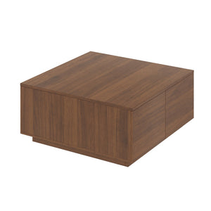 English Elm 33.25" Square Storage Coffee Table Four Drawer Matte Mdf Living Room Centerpiece Walnut N735P422508D