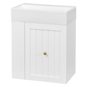 English Elm 20-Inch Compact Bathroom Vanity with Ceramic Sink, Wall-Mounted MDF Cabinet, Modern Space-Saver Design White N725P314023K