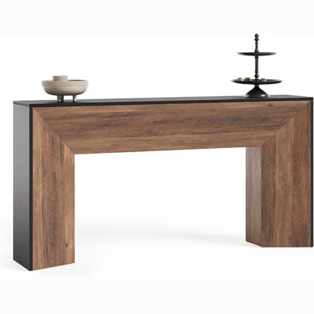 English Elm Sleek Wood Grain Console Table Geometric Base Slim Entryway Sofa Foyer Accent T3971P461556