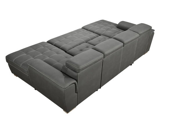 English Elm U U Shaped Sleeper Sofa with Pull-Out Bed and Hidden Chaise Storage, Plush Corduroy Comfort Charcoal grey W1417S00083