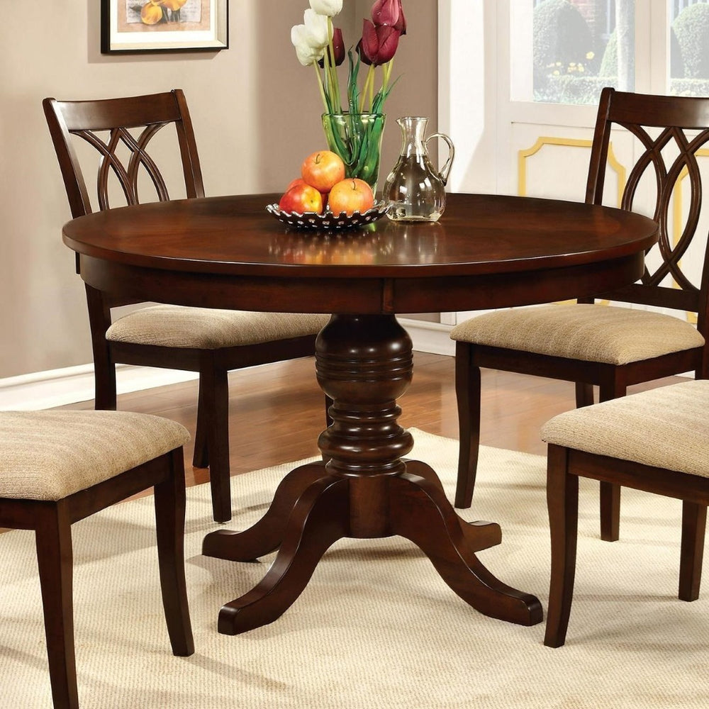English Elm Contemporary Round Pedestal Dining Table Solid Wood Brown Cherry Finish Seats Four B2741S00782