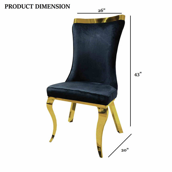 English Elm Glam Contemporary 2Pc Side Chair Set With Gold Legs & Black Leather Upholstery For Modern Spaces B2741S00731