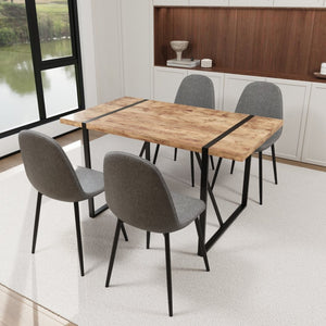 English Elm 55" Dark Wood Mdf Dining Table Set with Four Suede Chairs Matte Black Metal Base W2189S00936