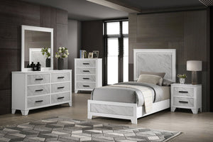 English Elm Contemporary White Twin Bed With Faux Marble Headboard - Stylish Rubberwood Frame Furniture Set B2741S00713