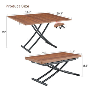 English Elm Modern Adjustable Lift Table Walnut Grain Mdf Top Slim Metal Legs Home Office Use Black + Dark Walnut W1151P303874