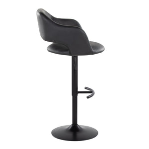 English Elm Margarite Adjustable Barstool Set of 2 - Black Faux Leather Swivel, Ergonomic Back, T-Footrest, 250lb B202S00963