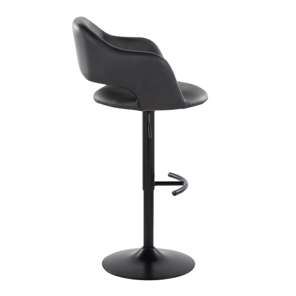 English Elm Margarite Adjustable Barstool Set of 2 - Black Faux Leather Swivel, Ergonomic Back, T-Footrest, 250lb B202S00963
