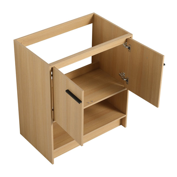 English Elm 30" Bathroom Vanity With Integrated Ceramic Sink, Soft-Close Doors & Open Shelf For Easy Storage W1972S00017