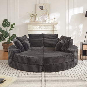 English Elm 78.5-inch Corduroy Round Convertible Recliner Sofa Bed with Neck Support and Throw Pillows Black W834S00563