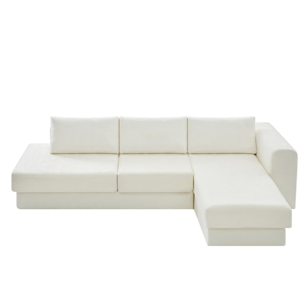 English Elm L-shaped Chenille Sectional Sofa with Deep Modular Seating and Layered Cushion Comfort Beige N763S000090A