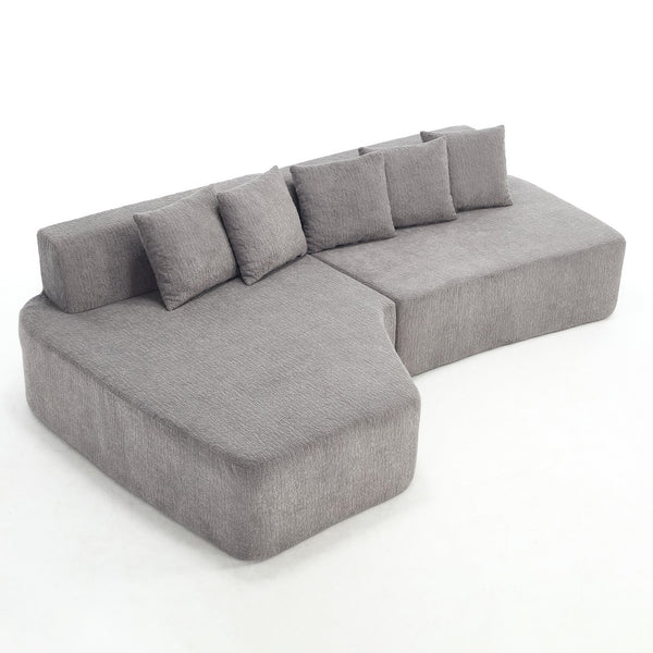 English Elm Compression Sectional Couch with Corduroy Upholstery, Deep-Seated Modular L-Shaped Sleeper Sofa, No-Assembly Comfort and Stability LIGHT GREY W1249S00007
