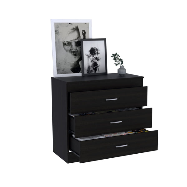 English Elm Cambridge Three Drawers Dresser with Wenge Finish, Engineered Wood, Space-Saving Design & Easy Assembly Black 36 L x 20 W x 7 H B128P148892