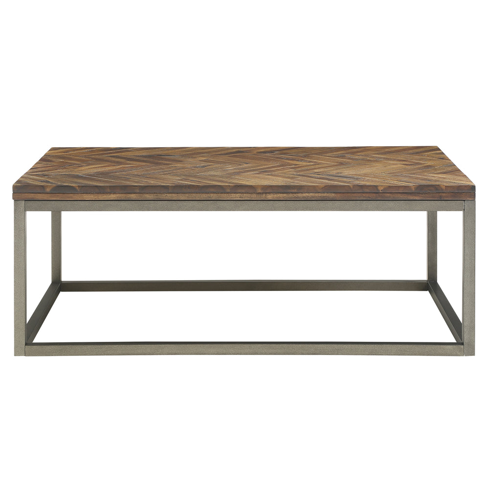 English Elm Steve Silver - Lorenza Distressed Chevron 3-Piece Table Set Brown — Rustic Honey Finish, Sturdy Iron Base, Versatile Decor B081S00382