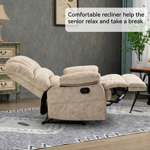 English Elm Large Oversized Manual Recliner Upholstered in Neutral Fabric for Relaxing Living Rooms Beige W3224P288517