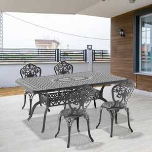 English Elm 5-Piece All-Weather Cast Aluminum Dining Set With Black Frame - Elegant, Durable, Seats 4 Comfortably W1710S00245