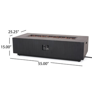 English Elm Outdoor Rectangular Iron Fire Pit 50000 Btu Propane Patio Heater Modern Black N772P404968B