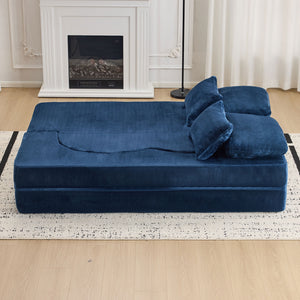 English Elm Queen Foldable Sofa Bed with Plush Chenille Cover, High-Density Foam Convertible Futon for Living Room Guest Room Bedroom Blue W1829P348211
