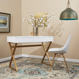 OSP Home Furnishings Juliette Vanity Desk White Top/Gold Legs