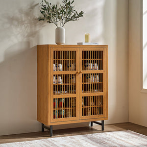 English Elm Shoe Cabinet with Louver Doors, 6-Tier Adjustable Shelves, MDF Storage Rack with Metal Legs for Entryway Natural W3417P388711