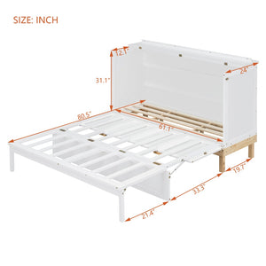English Elm Queen Murphy Wall Bed Solid Pine Cabinet with Drawer Modern Space Saving Design White N708P243886K