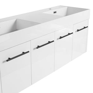 English Elm 60 Inch Wall-Mounted Bathroom Vanity With Double Resin Sink, Modern Design For Space-Saving Style W999S00252