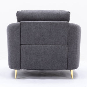 English Elm Grey Loose Back Accent Chair with Plush Linen Seat, Gold Metal Legs & Pinewood Frame for Durability B062S00490