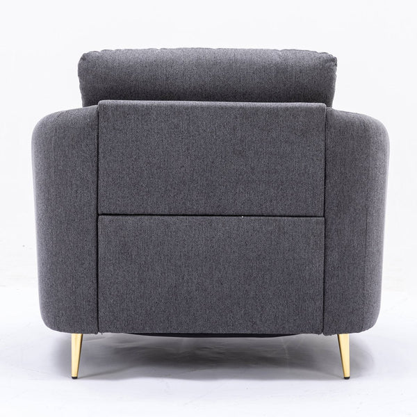 English Elm Grey Loose Back Accent Chair with Plush Linen Seat, Gold Metal Legs & Pinewood Frame for Durability B062S00490