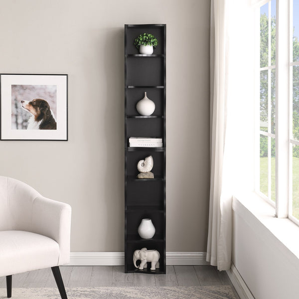 English Elm 8-layer ultra-thin 8-tier tall bookshelf with wavy edge design, space-saving display shelf for home office Black W487P339358