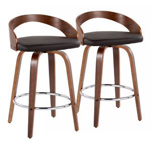English Elm Grotto 26" Contemporary Fixed-Height Swivel Counter Stool with Cushioned Faux Leather Seat, Set of 2 Brown B202S00319