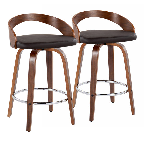 English Elm Grotto 26" Contemporary Fixed-Height Swivel Counter Stool with Cushioned Faux Leather Seat, Set of 2 Brown B202S00319