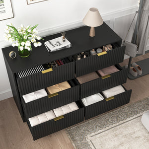 English Elm Modern Six Drawer Chest with Wavy Textured Fronts Sleek Matte Storage for Any Room Black W409P307525