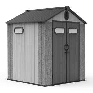 English Elm 6x6 Resin Outdoor Storage Shed with Lockable Door Skylight Vents and Wood Grain Finish W1859S00169