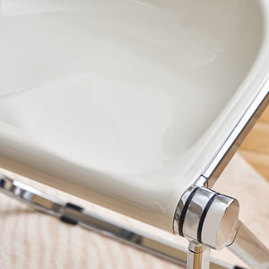 English Elm Used Ancient White Folding Stool - Transparent Retro Acrylic Portable Stackable Multiuse Seat W3318P308298