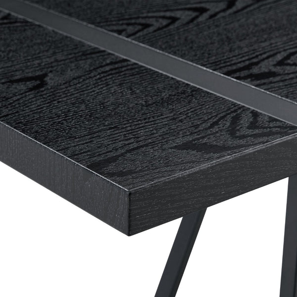 English Elm Table and Chair Set Round Tempered Glass Top with X Base and Four Pu Leather Seats Black,Dark Gray W1151S04381