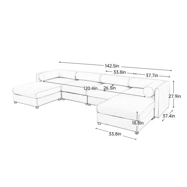 English Elm Modular Sectional Sofa With Storage Ottoman - Extra Large U-Shaped Chenille Couch For Ultimate Comfort W714S01065