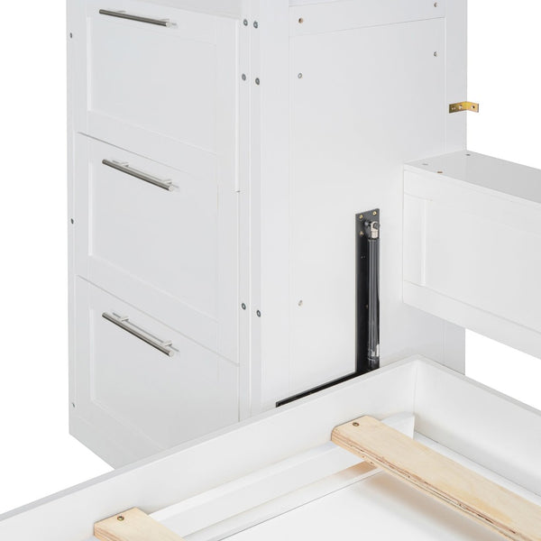 English Elm Queen Murphy Wall Bed with Wardrobe Drawers and Shelves for Studio or Guest Room White LP000865AAK-2
