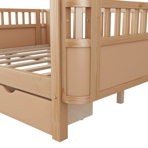 English Elm Full Solid Wood Kids Platform Bed with Guardrail, Low-Profile Durable Pine & MDF, 350LB Capacity Natural 69.69 L x 18.5 W x 8.66 H W2593P331687