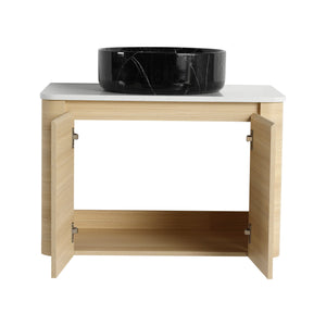 English Elm 30'' Wall-Mounted Bathroom Vanity With Soft-Close Doors, Ceramic Sink & Plywood Frame For Modern Spaces W999S00466