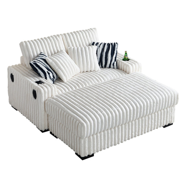 English Elm 61.42Inch Square Arm Loveseat With Ottoman Upholstered Velvet, Bluetooth Speaker, Wireless Charger, USB Ports, Cup Holder, Cozy Channeling Design Beige W579S00019