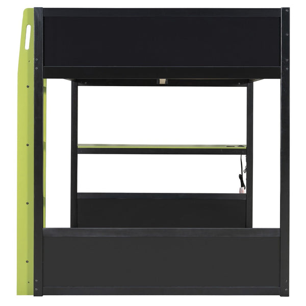 English Elm Full-size Gaming Loft Bed with Integrated Rgb Desk Usb Ports and Esports Frame Green LT000239AAG
