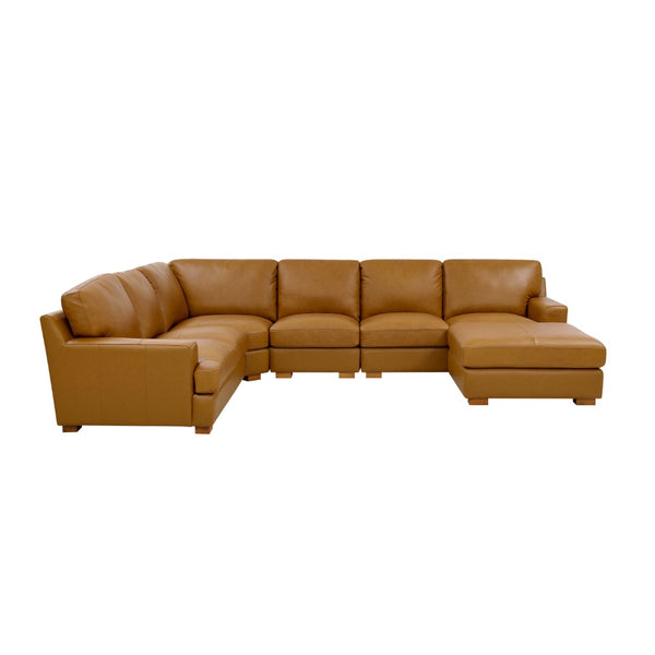 English Elm Leather Match Modular Sectional with Top-grain Upholstery and Flexible Open Plan Seating Ginger B2748S00030