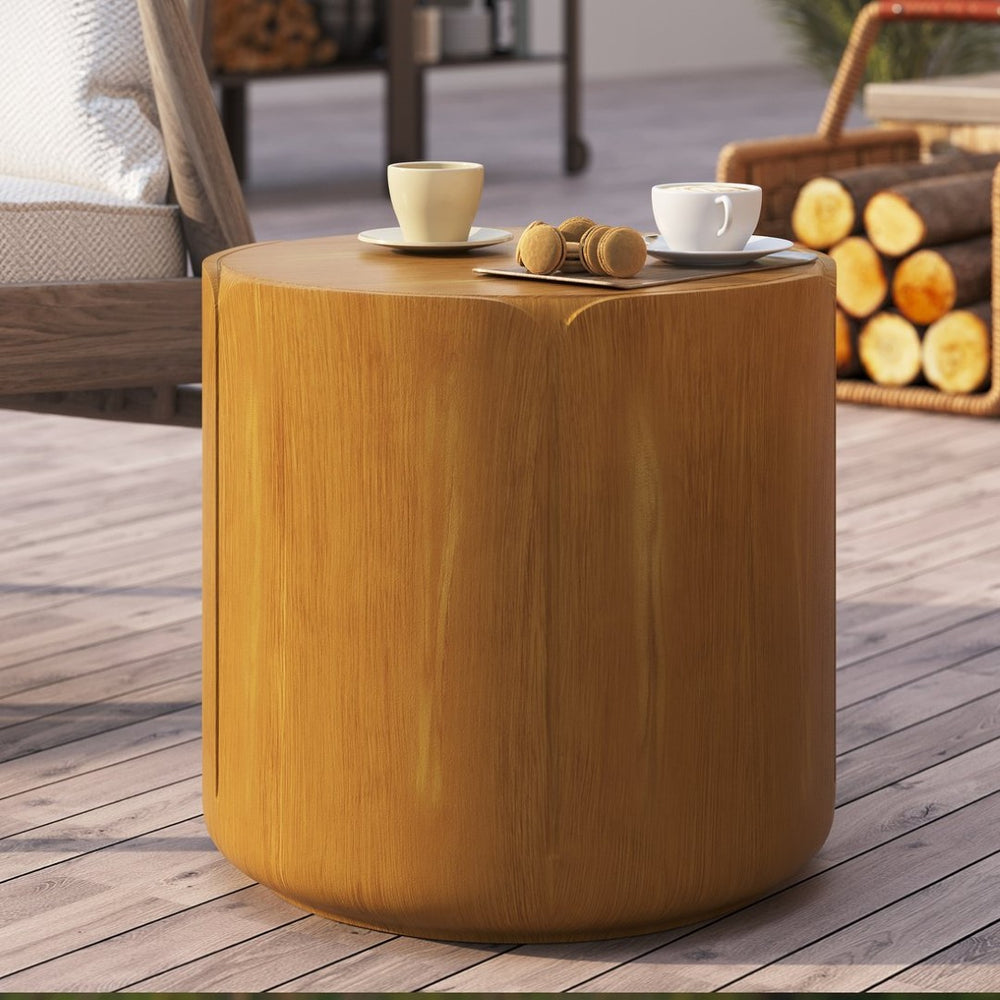 English Elm 19.29"h Tulip Mgo Round Accent Table Waterproof Wood Grain Finish Patio or Living Room Natural W757P387421